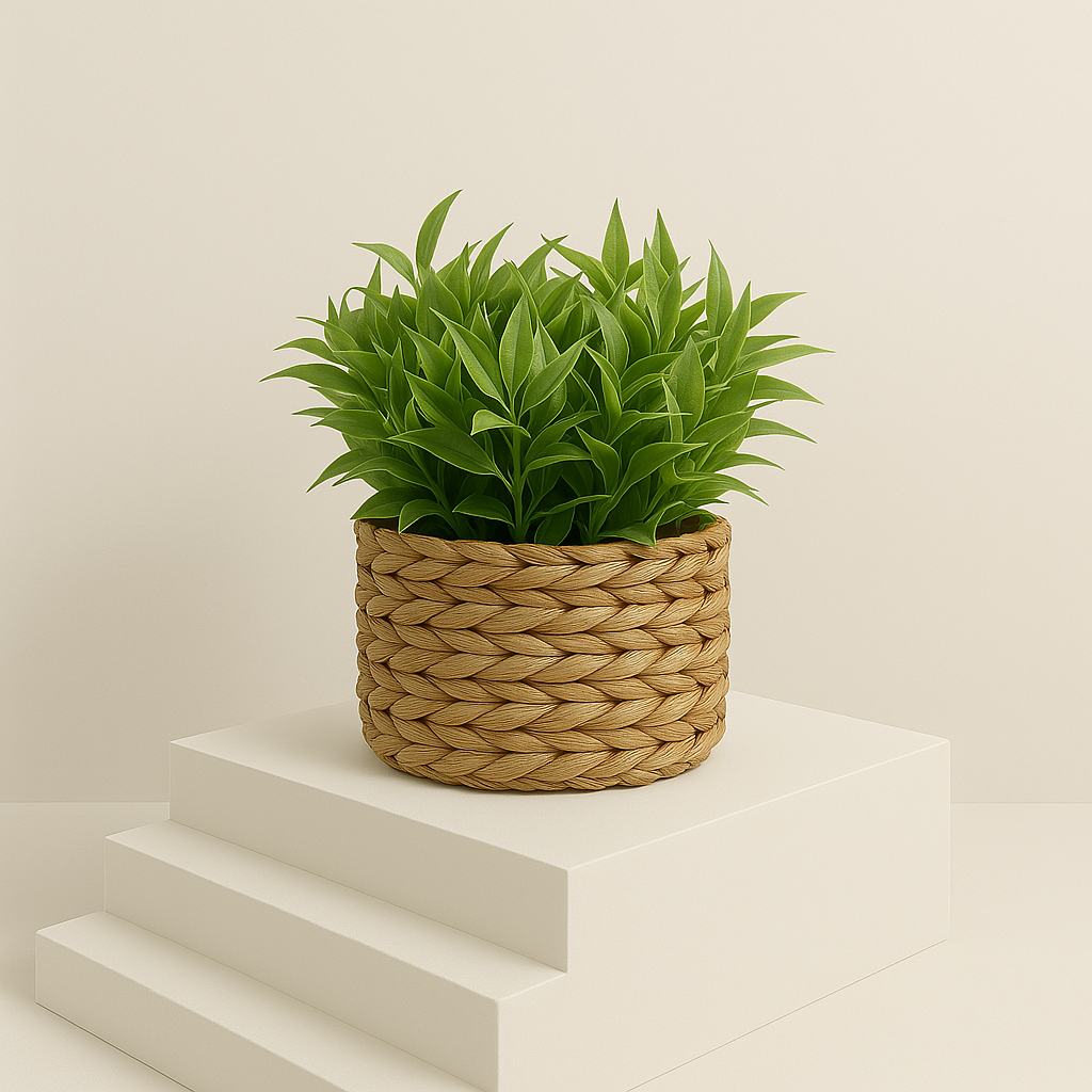 Plante artificielle eucalyptus en pot tressé – Déco zen 11 cm fait main